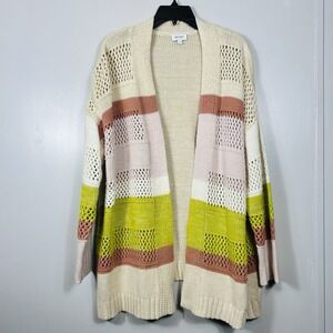True Craft Women's 3X Longsleeve Cardigan Sweater Ivory Colorblock Stripes (H)